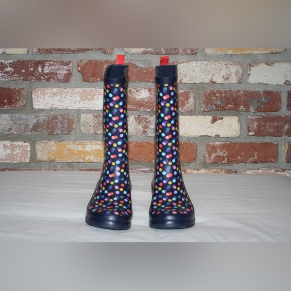 Cat and Jack Blue Rain Boots Multicolor Polka Dots, girls Size: 2 Youth - Picture 2 of 7